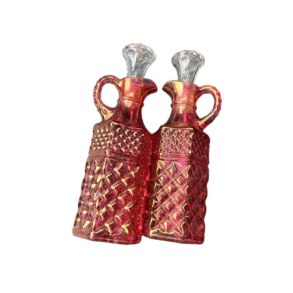 Vintage Carnival glass Decanter set iridescent